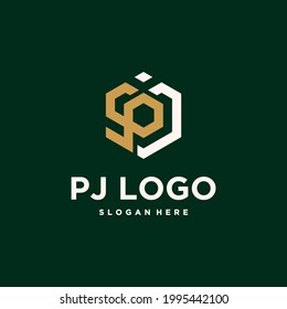 Initials P,J hexagon logo monogram am hexagon logo with gradient color of luxury initials logo