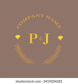 Iniciales carta PJ monograma empresa de oro diamante lujo
