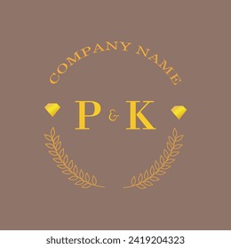 Iniciales carta PK monograma empresa de oro de diamantes lujo
