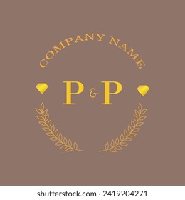 Iniciales Carta PP monograma empresa de oro diamante de lujo