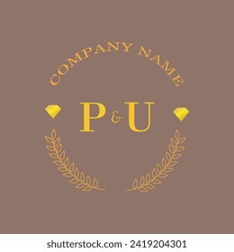 Iniciales carta de la PU monograma empresa de oro diamante de lujo