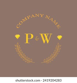 Initials PW letter monogram diamond gold company luxury