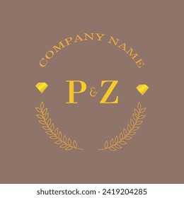 Iniciales carta PZ monograma empresa de oro diamante de lujo