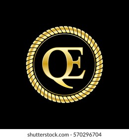 initials q and e logo luxurious golden letters with gold rope