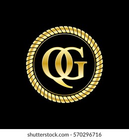 initials q and g logo luxurious golden letters with gold rope