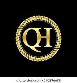 initials q and h logo luxurious golden letters with gold rope