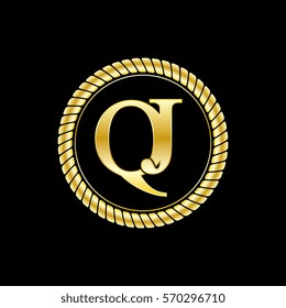 initials q and j logo luxurious golden letters with gold rope