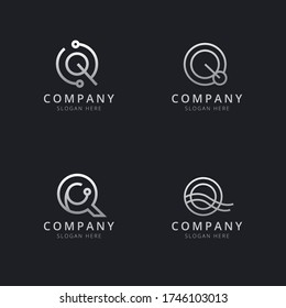 Initials Q line monogram logo template with a silver style color for the company