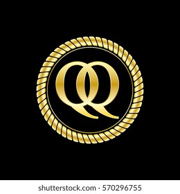 initials q and q logo luxurious golden letters with gold rope