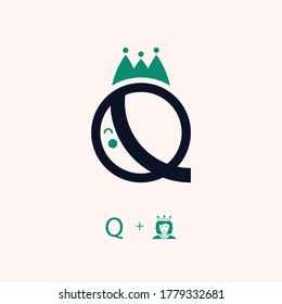 initials Q logo for Queen with a simple flat design style and uses a golden ratio.