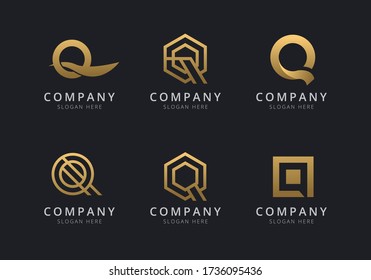 Initials Q logo template with a golden style color for the company