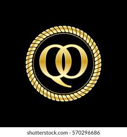 initials q and o logo luxurious golden letters with gold rope