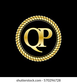 initials q and p logo luxurious golden letters with gold rope