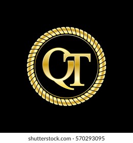 initials q and t logo luxurious golden letters with gold rope