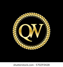 initials q and w logo luxurious golden letters with gold rope