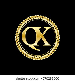 initials q and x logo luxurious golden letters with gold rope