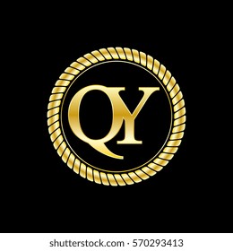 initials q and y logo luxurious golden letters with gold rope