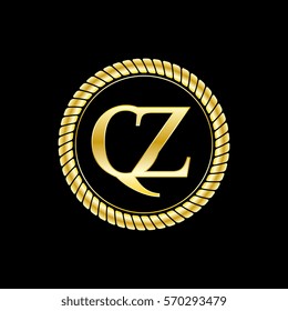 initials q and z logo luxurious golden letters with gold rope