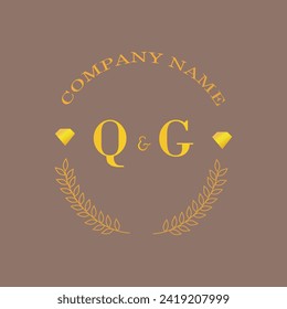 Iniciales Carta QG monograma empresa de oro diamante lujo