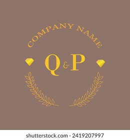 Iniciales carta QP monograma empresa de oro diamante de lujo