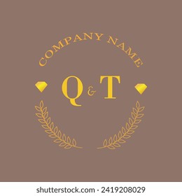 Iniciales carta QT monograma empresa de oro diamante lujo