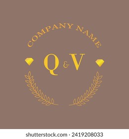 Initials QV letter monogram diamond gold company luxury
