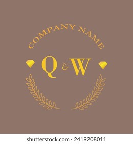 Iniciales Carta QW monograma empresa de oro diamante de lujo