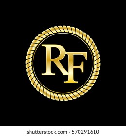 initials r and f logo luxurious golden letters with gold rope