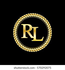 initials r and l logo luxurious golden letters with gold rope