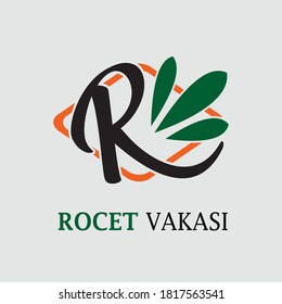 initials r logo with leaf inside the box. Simple and elegant logo vector illustration for restaurant, seafood, vegetables, etc.