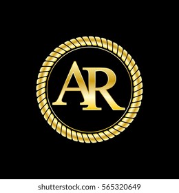 initials a and r logo luxurious golden letters with gold rope