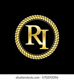 initials r and i logo luxurious golden letters with gold rope
