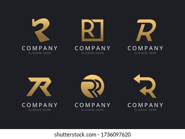 Plantilla de logotipo inicial R con un color de estilo dorado para la empresa