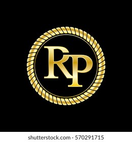 initials r and p logo luxurious golden letters with gold rope