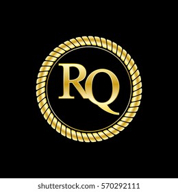 initials r and q logo luxurious golden letters with gold rope