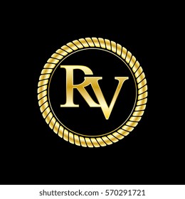 initials r and v logo luxurious golden letters with gold rope