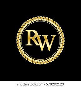 initials r and w logo luxurious golden letters with gold rope