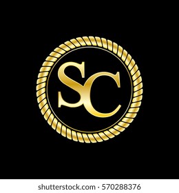 initials s and c logo luxurious golden letters with gold rope