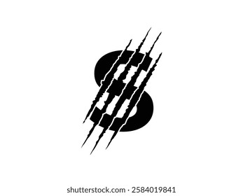 initials S with claw scratch symbol design vector illustration isolated on transparent background