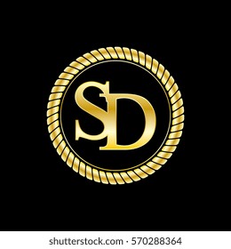 initials s and d logo luxurious golden letters with gold rope