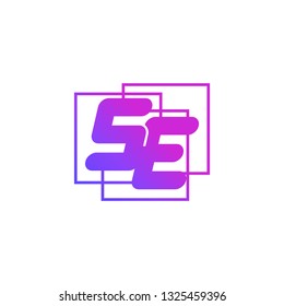 The initials S and E colored gradient combination of blue and pink. SE vector design logo