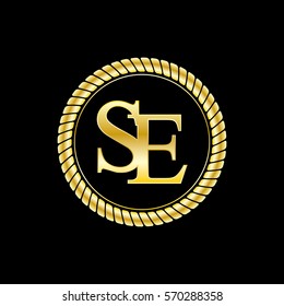 initials s and e logo luxurious golden letters with gold rope