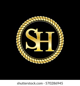 initials s and h logo luxurious golden letters with gold rope