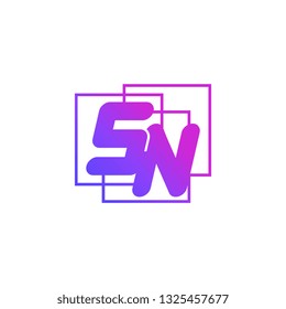 The initials S and N colored gradient combination of blue and pink. SN vector design logo