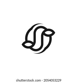 Initials S, Natural Leaf Logo Design Concept, Minimalist Circle Line Icon Symbol
