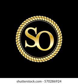initials s and o logo luxurious golden letters with gold rope