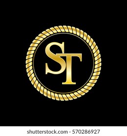 initials s and t logo luxurious golden letters with gold rope