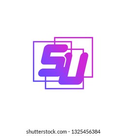 The initials S and U colored gradient combination of blue and pink. SU vector design logo