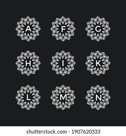 initials set a,f,g,h,i,k,l,m,n logo design. in black backround