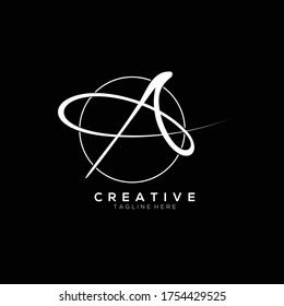 Initials signature letter A linked inside minimalist luxurious circle line vector logo white color